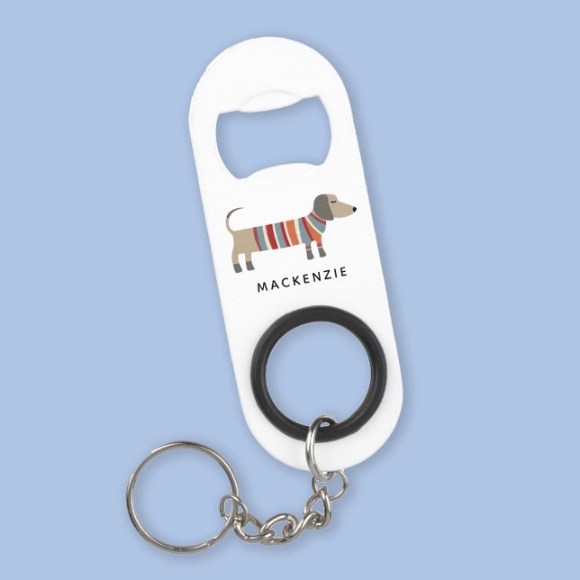 Abrebotellas De Llavero Dachshund Wiener Sausage Dog Personalizado (Fun Dachshund Wiener Sausage Dog personalized custom name key chain bottle opener)