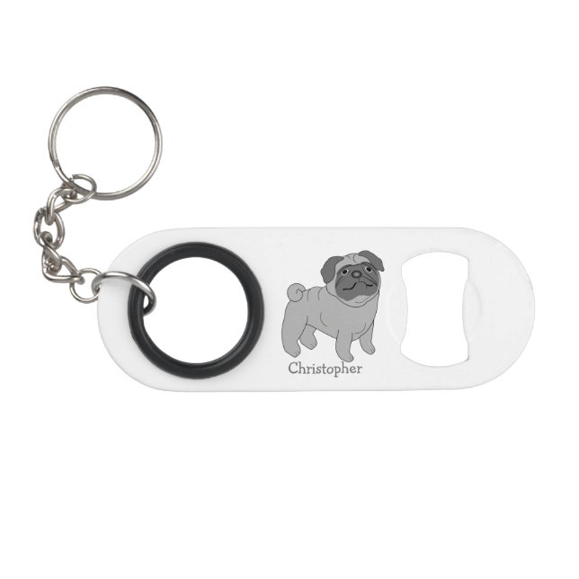 Abrebotellas De Llavero Diseño personalizado de perro de pug gris (Anverso (Horizontal)
)