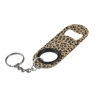 Abrebotellas De Llavero Elegante Brillo Dorado Estampado de Leopardo Negro