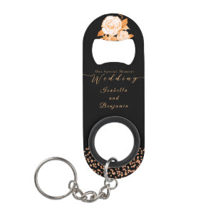 Abrebotellas De Llavero Elegante Rosa de oro Boda negro
