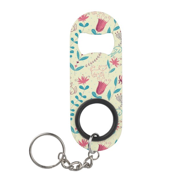 Abrebotellas De Llavero Estampado de flores con los gatos del dibujo (Anverso)