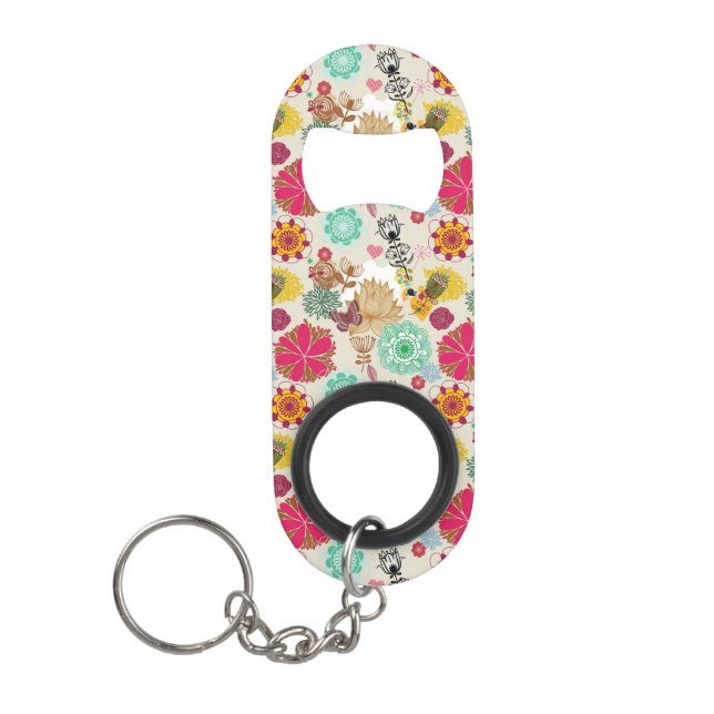 Abrebotellas De Llavero Estampado de flores en estilo retro (Anverso)