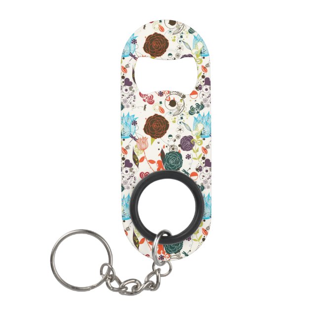 Abrebotellas De Llavero Estampado de flores retro 2 (Anverso)