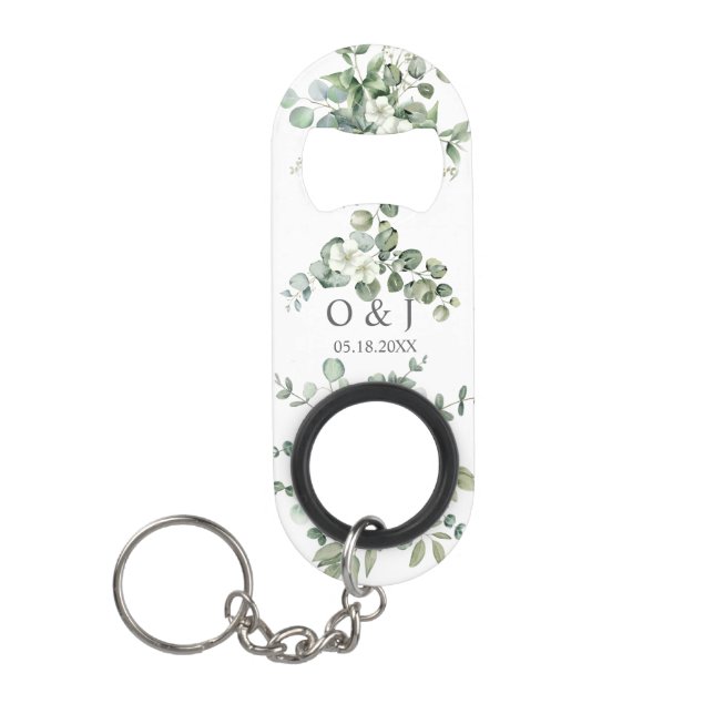 Abrebotellas De Llavero Eucalyptus acuarela Boda de la vegetación rústica (Anverso)