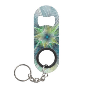 Abrebotellas De Llavero Fantasía Flor Fractal Verde Azul