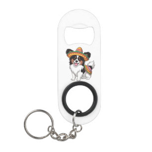Abrebotellas De Llavero Fiesta Papillon Dog con Sombrero y Sarape