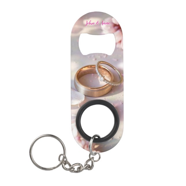 Abrebotellas De Llavero Flor de Cerezo, Sakura y Anillos de Boda #2 (Anverso)