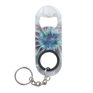 Abrebotellas De Llavero Flor Fractal Moderna Con Azul