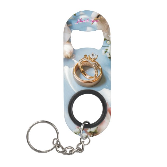 Abrebotellas De Llavero Florecimiento de cerezo, Sakura y Anillos de Boda  (Anverso)