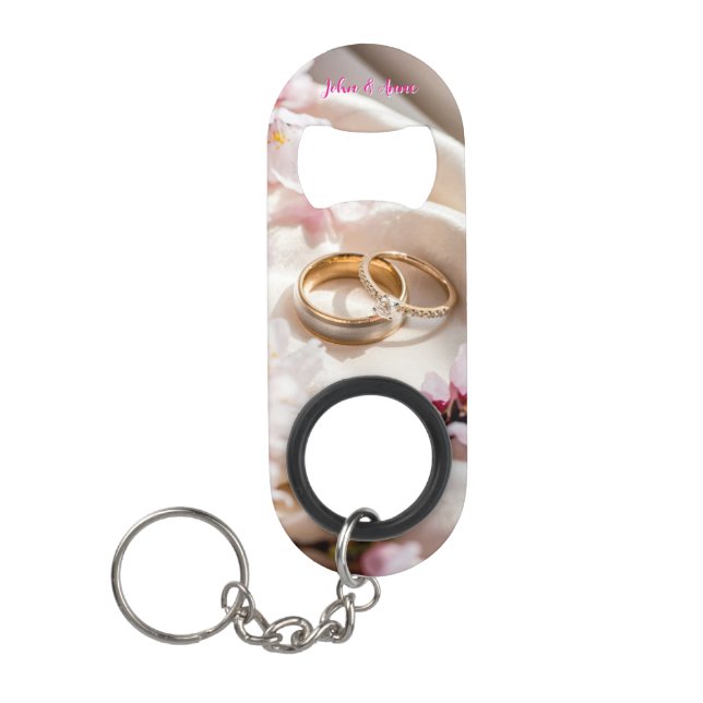 Abrebotellas De Llavero Flores de cerezo, anillos de sakura y Boda (Anverso)