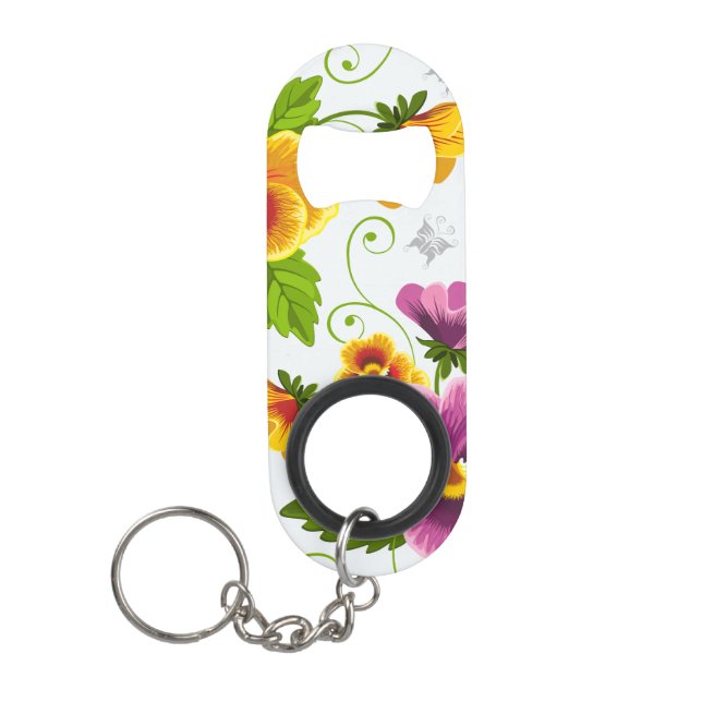 Abrebotellas De Llavero Flores de pansy vívidas (Anverso)