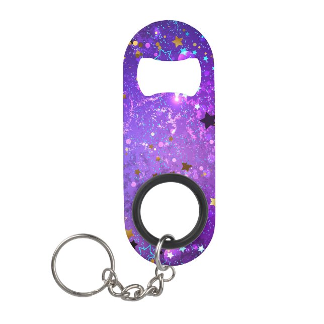 Abrebotellas De Llavero Fondo de Relieve metalizado púrpura con estrellas (Anverso)