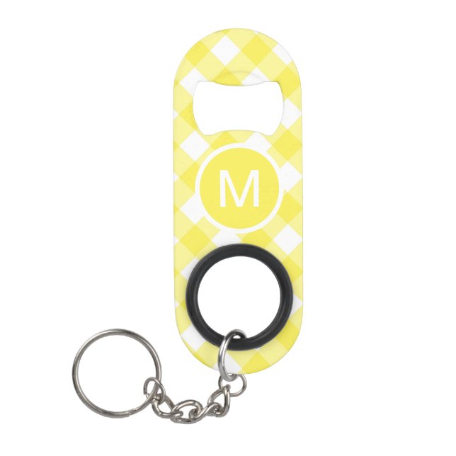 Abrebotellas De Llavero Light Yellow Classic Gingham Pattern Monogram (Anverso)
