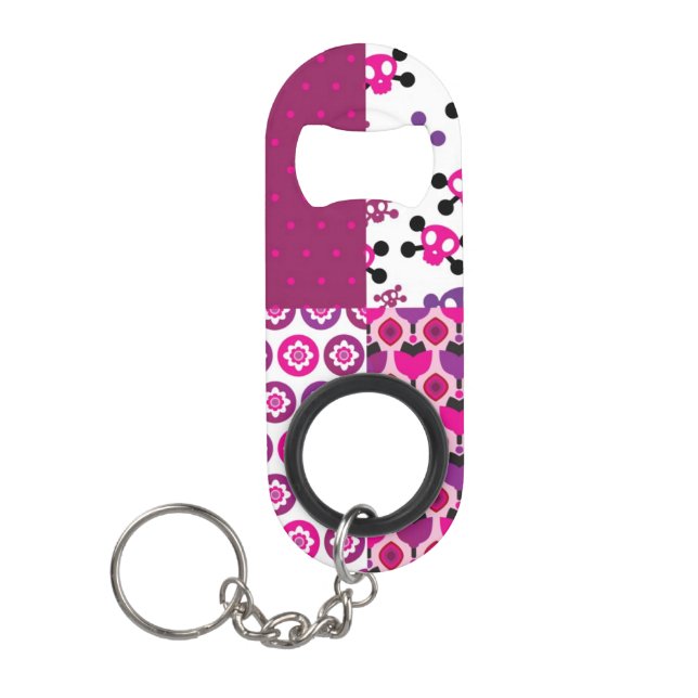 Abrebotellas De Llavero Lunar retro del cráneo de la flor (Anverso)