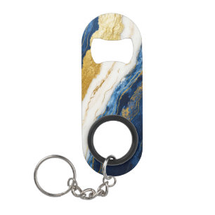 Abrebotellas De Llavero Marble de hojas de oro y azul de la marina de lujo