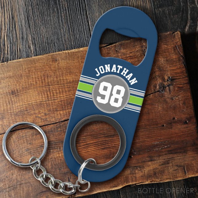 Abrebotellas De Llavero Marea azul marina Green Sports Jersey Stripes Nomb (Custom Bottle Opener)
