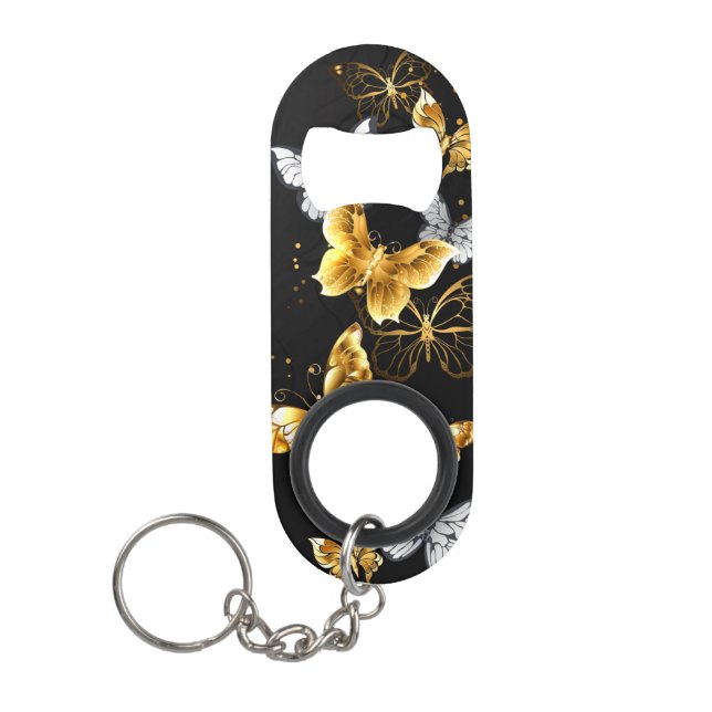 Abrebotellas De Llavero Mariposas doradas y blancas (Anverso)