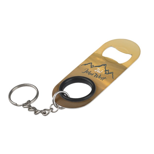 Abrebotellas De Llavero Monograma de montañas personalizables de amanecer  (Ángulo frontal)