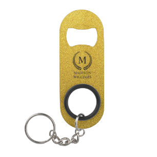 Abrebotellas De Llavero Monograma dorado negro y dorado personalizado