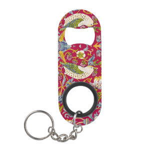Abrebotellas De Llavero Morris Red Background Strawberry Thief Pattern