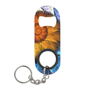 Abrebotellas De Llavero Naranja floral Azul amarillo abstracto arte