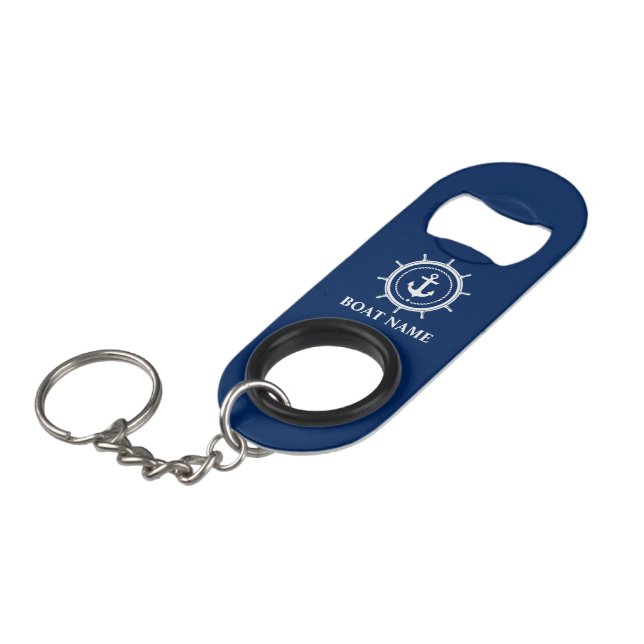 Abrebotellas De Llavero Nautical Boat Name Anchor Rope Helm Navy Blue (Ángulo frontal)