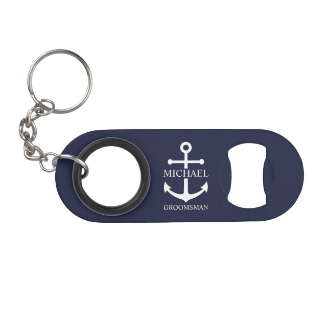 Abrebotellas De Llavero Nautical Navy Blue Anchor Personalized Groomsmen (Anverso (Horizontal)
)