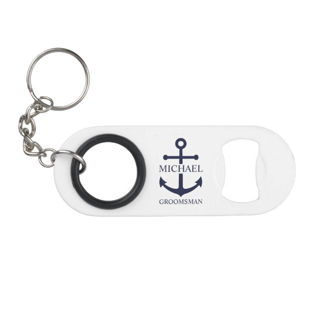 Abrebotellas De Llavero Nautical Navy Blue Anchor Personalized Groomsmen (Anverso (Horizontal)
)