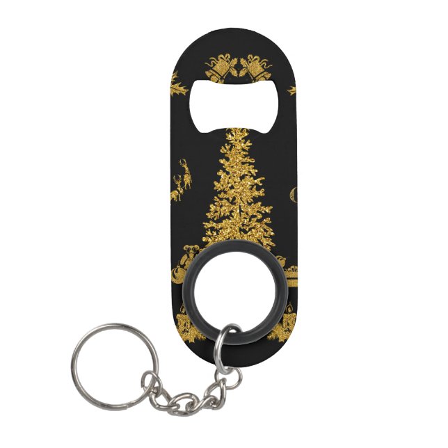 Abrebotellas De Llavero Navidades Purpurinas de oro, Feliz Navidad (Anverso)