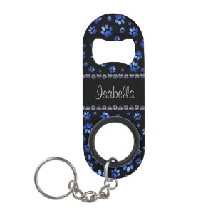 Abrebotellas De Llavero Nombre personalizado, perras de perro purpurina az