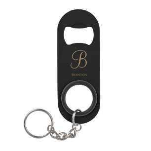 Abrebotellas De Llavero Oro Negro Nombre Personalizado y Monograma