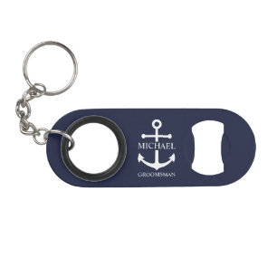 Abrebotellas De Llavero Padrinos Personalizados Ancla Azul Marítimo