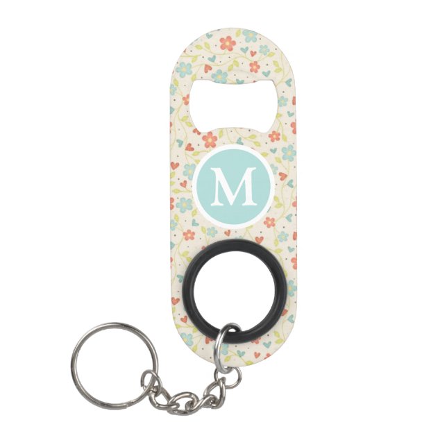 Abrebotellas De Llavero Pastel Pretty Spring Floral Pattern Monogram (Anverso)