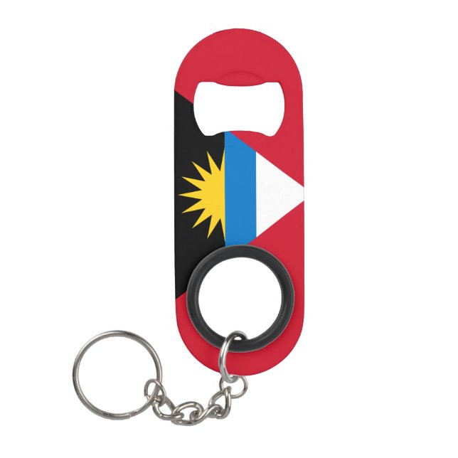 Abrebotellas De Llavero Patriótico de la Bandera Nacional de Antigua y Bar (Anverso)