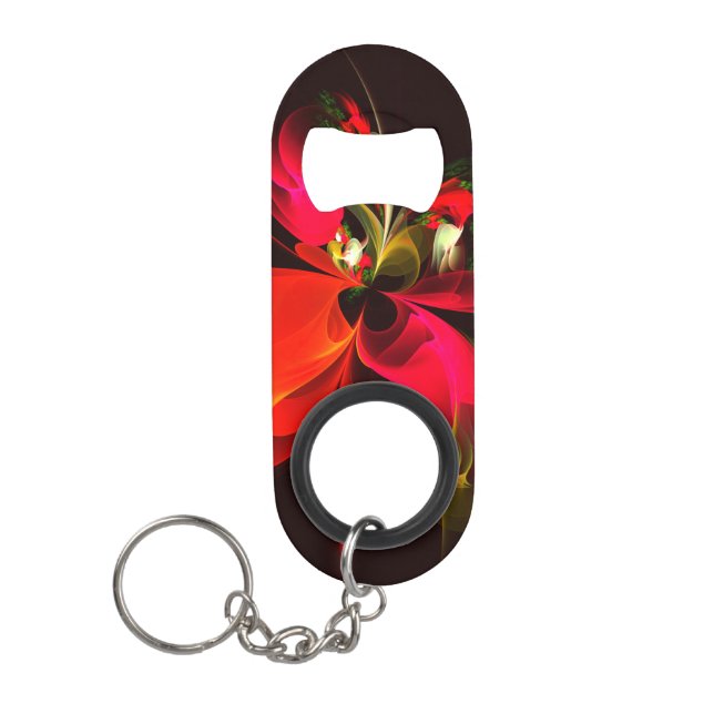 Abrebotellas De Llavero Patrón de arte abstracto rojo verde floral moderno (Anverso)