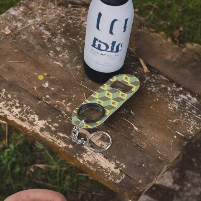 Abrebotellas De Llavero Patrón de cuadrados de ilusión 3D (Bottle Openers)