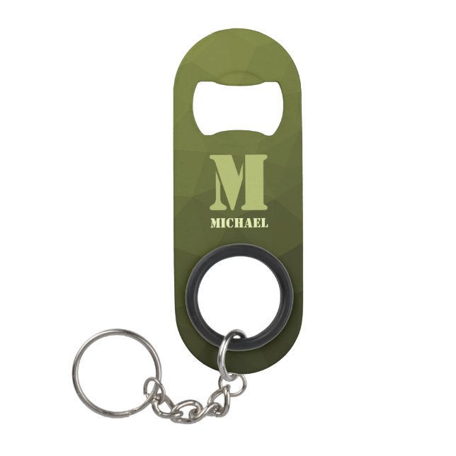Abrebotellas De Llavero Patrón de malla geométrica verde del ejército Mono (Anverso)