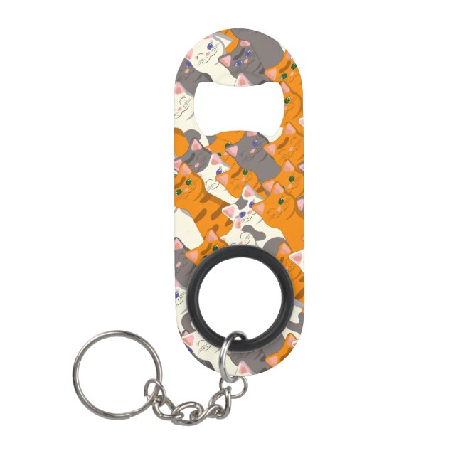Abrebotellas De Llavero Patrón diagonal del gato negro jengibre (Anverso)