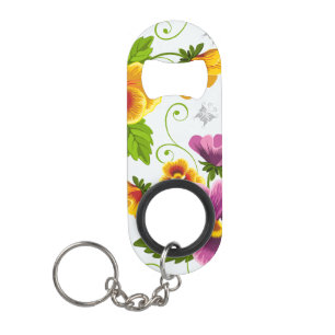Abrebotellas De Llavero Patrón floral amarillo y rosa