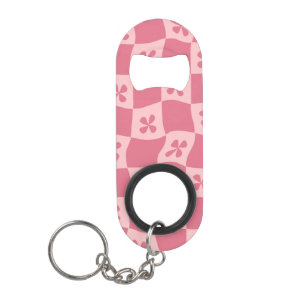 Abrebotellas De Llavero Patrón floral retro-rosado controlado