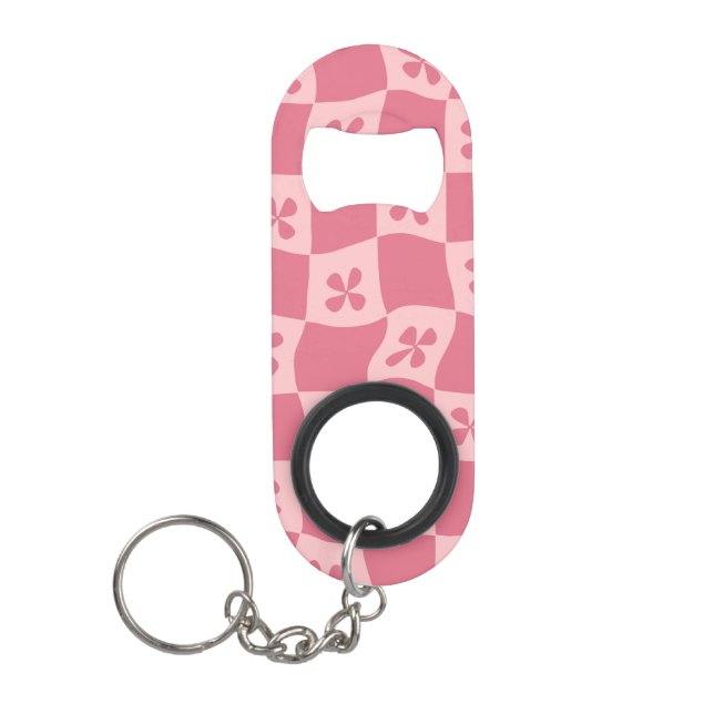 Abrebotellas De Llavero Patrón floral retro-rosado controlado (Anverso)