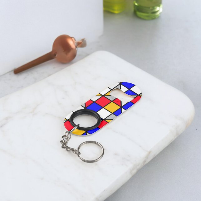 Abrebotellas De Llavero Patrón geométrico de cuadrados multicolor (Bottle Openers)