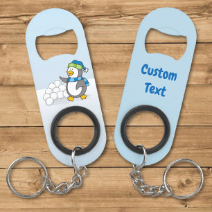 Abrebotellas De Llavero Pequeño pingüino con bolas de nieve agitador llave
