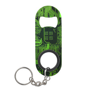 Abrebotellas De Llavero Placa de circuito electrónico verde del nerd de sa