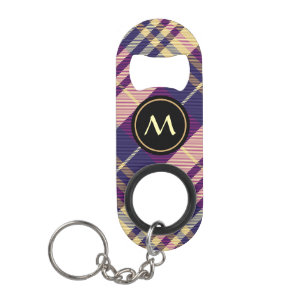 Abrebotellas De Llavero Púrpura, dorada y azul Tartán