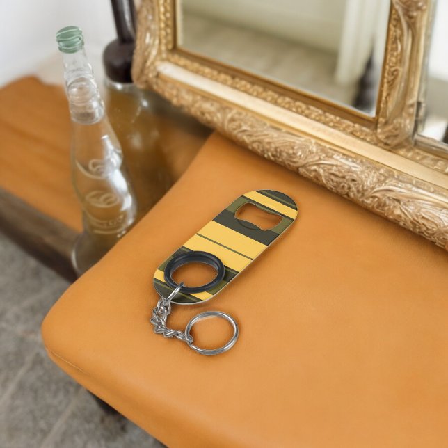 Abrebotellas De Llavero Rayas amarillas y verdes vintage (Bottle Openers)