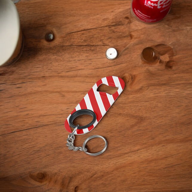 Abrebotellas De Llavero Rayas diagonales rojas blancas (Bottle Openers )