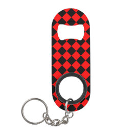 Abrebotellas De Llavero Red Black Checker Diamond Pattern