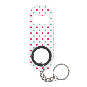 Abrebotellas De Llavero Rosa Profundo, Aqua, Polka Blanco Dotado