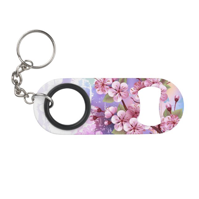 Abrebotellas De Llavero Sakura rosa sobre fondo de pintura (Anverso (Horizontal)
)
